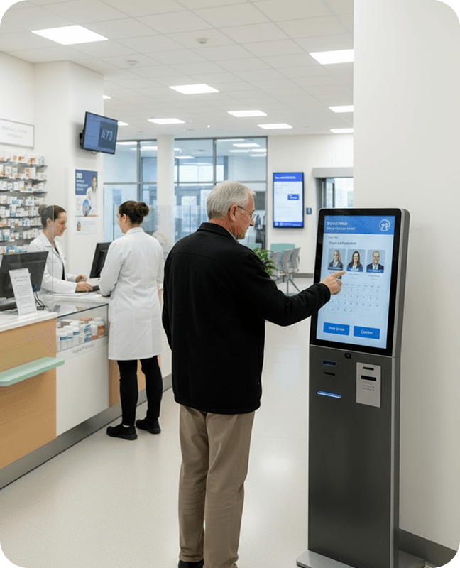 Modern healthcare facility with self-service kiosk